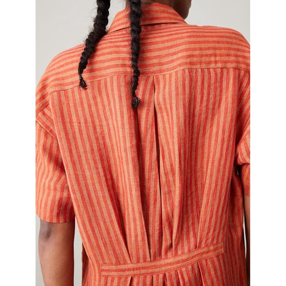 Caron Callahan | Striped Linen Henley Relaxed Midi Shirt Dress - Picture 6 of 16